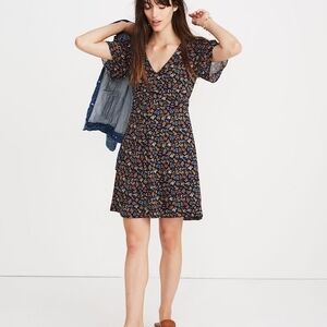Madewell Cross-Front Mini Dress With Flutter Sleeves, Navy Floral